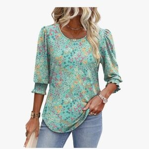 Chic Floral Women's Blouse - Teal